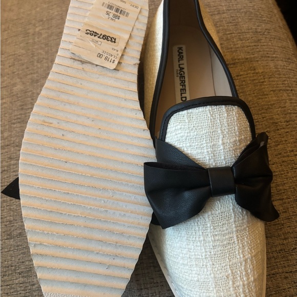 Karl Lagerfeld Cream Loafers with Black Bow - Picture 3 of 4